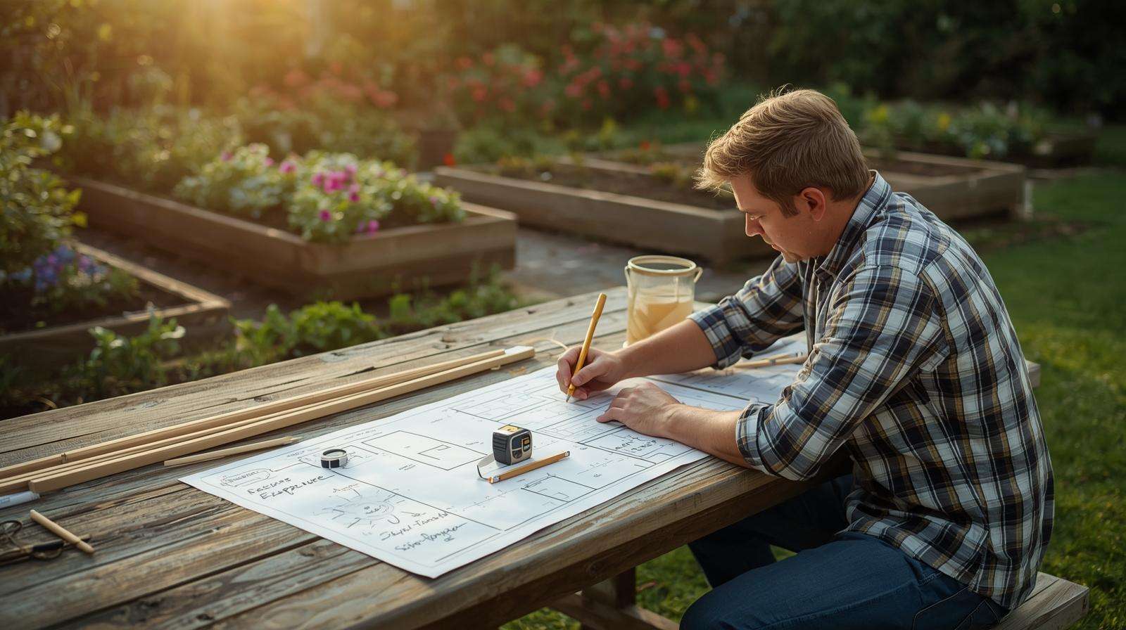 Gardener planning layout and size for a huge raised bed build.