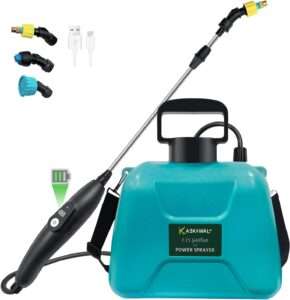 Battery Powered Garden Sprayer With 3 Mist Nozzles, 1.35 Gallon Electric Lawn Sprayer With Telescopic Wand and Rechargeable Handle, Portable With Shoulder Strap for Gardening