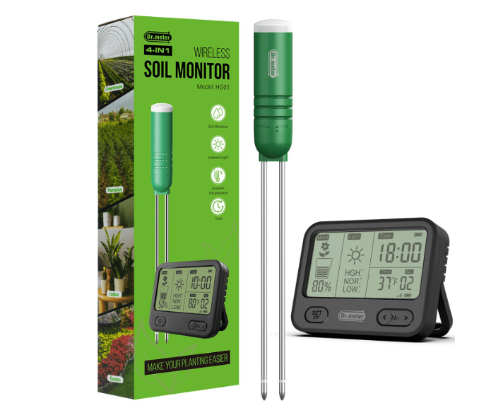 4-in-1 Soil Moisture Meter, 300ft Wireless Soil Tester Sensor, Temperature/Light/Time/Soil Hygrometer Monitor with Digital LCD Display for Indoor Outdoor Plants, Garden, Lawn, Gardening Gifts
