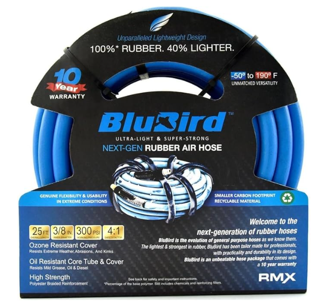 BluBird 100% Rubber Air Hose (3/8" x 25–50 ft variants)
