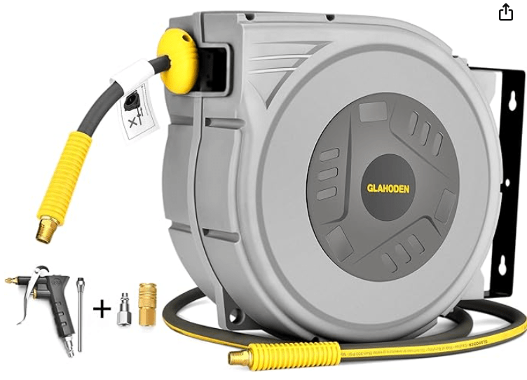 GLAHODEN Retractable Air Hose Reel (3/8" x 50-100 ft Hybrid, Enclosed or Double Arm)