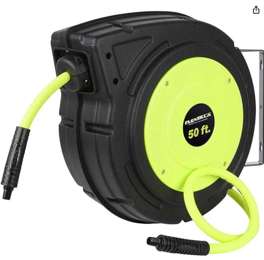 Flexzilla Retractable Air Hose Reel (Enclosed or Open, 3/8" x 50 ft Hybrid)