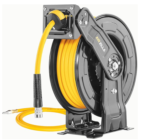 AIRZILLA Dual Arm Steel Retractable Air Hose Reel (3/8" x 50-65 ft Hybrid)