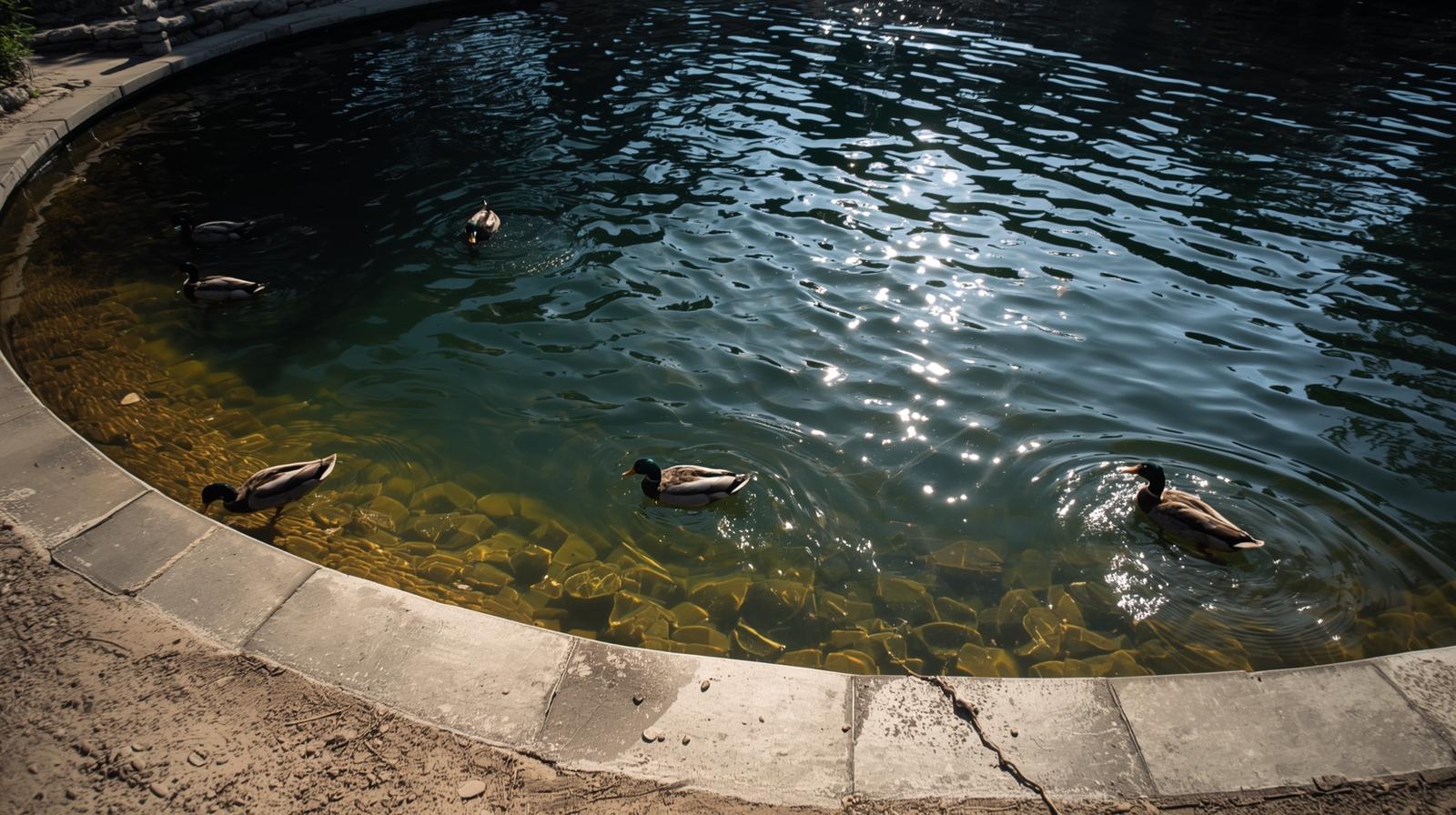 Duck pond showing proper depth and sloped entry for safe swimming