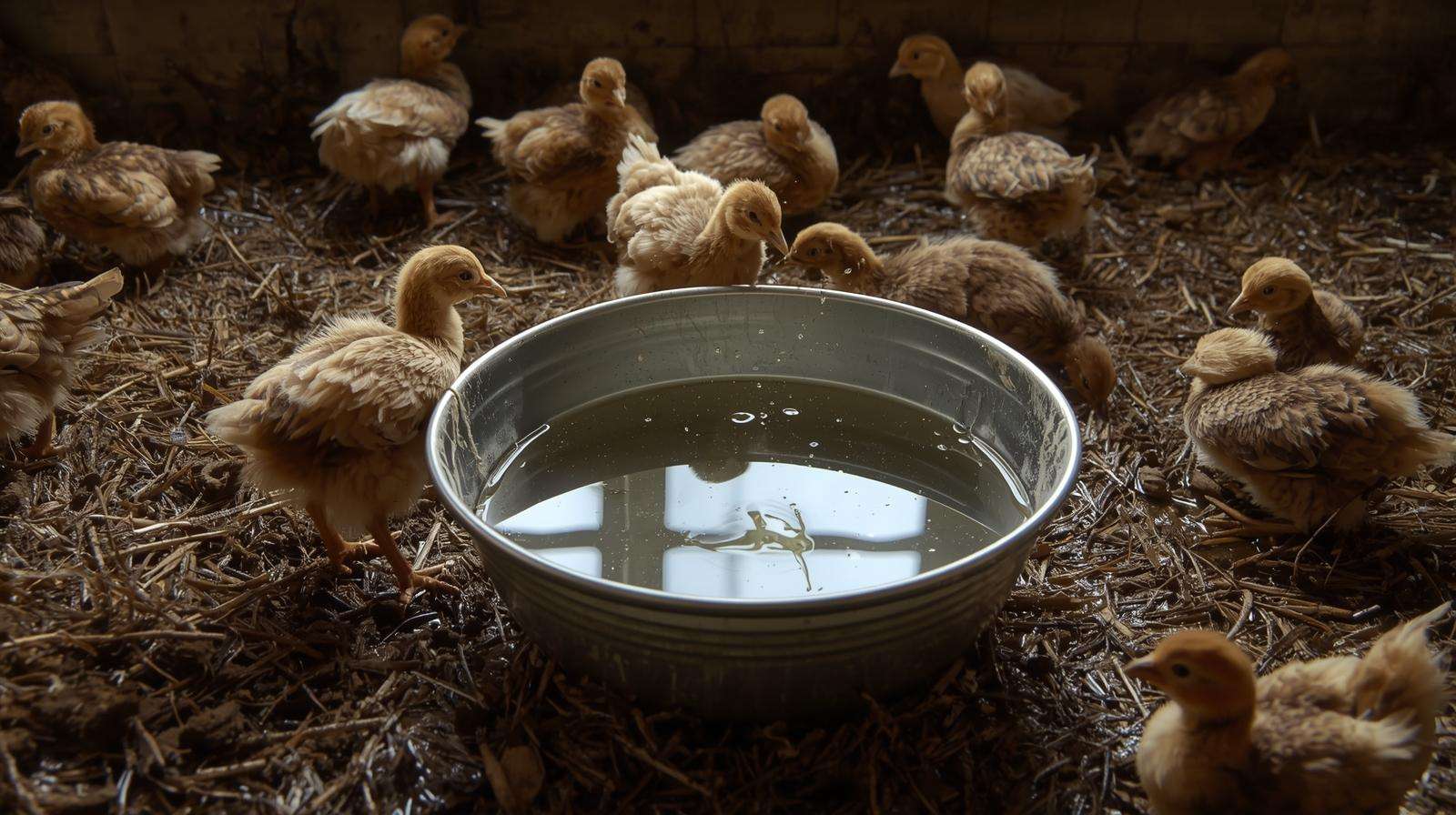  Unsafe open bowl water setup that can cause duckling or chick drowning