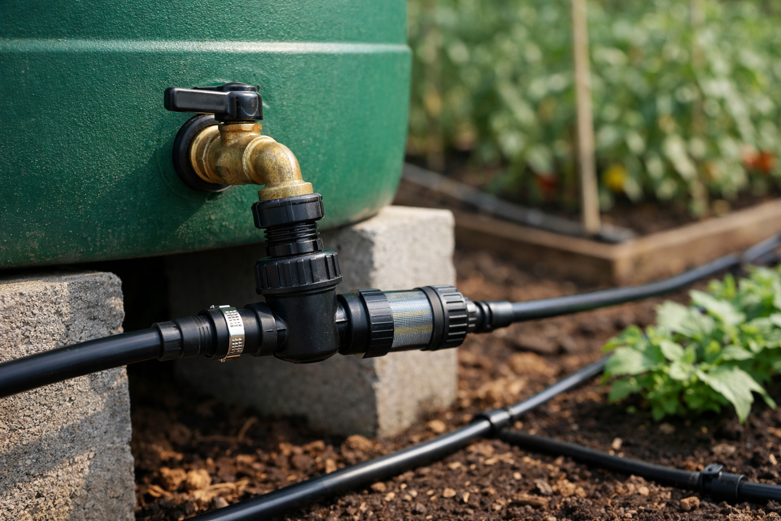  Connecting drip irrigation tubing to a rain barrel system