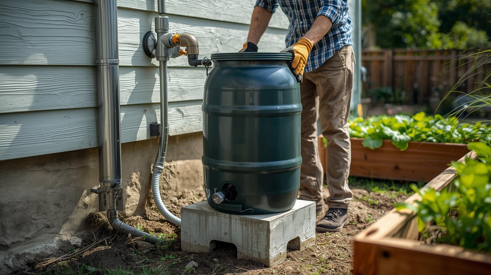  Installing rain barrels for veggie gardens near raised vegetable beds
