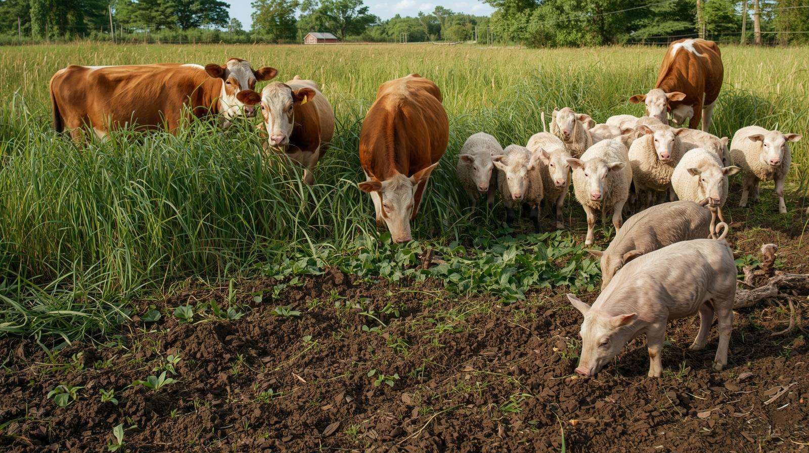 Complementary grazing behavior in mixed herds with pigs, cows, and sheep