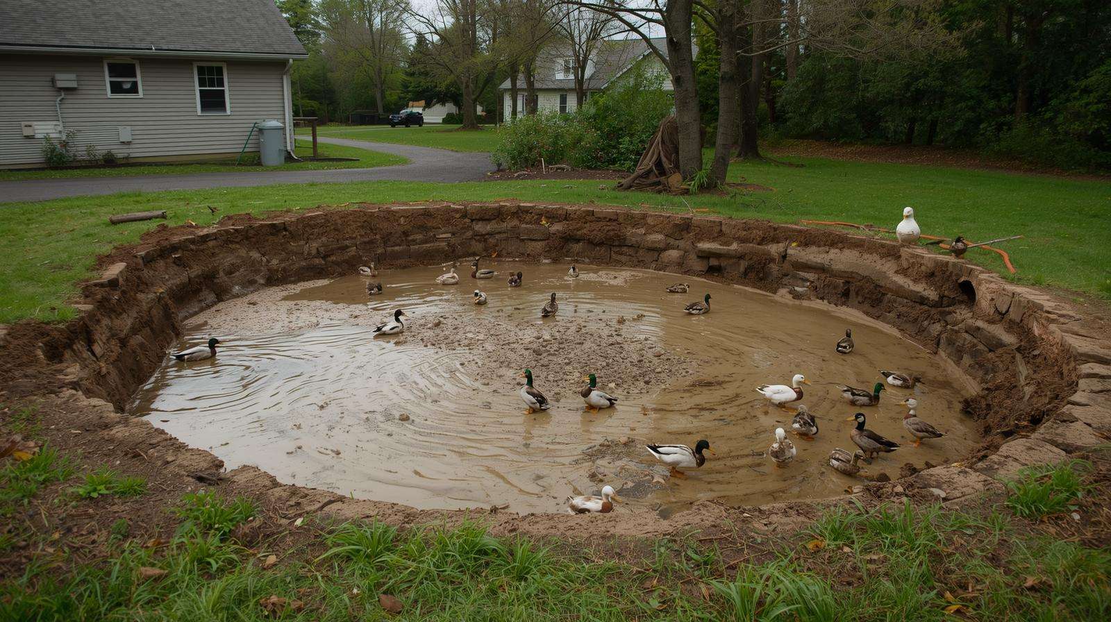  Routine maintenance of a duck pond designed to stay cleaner
