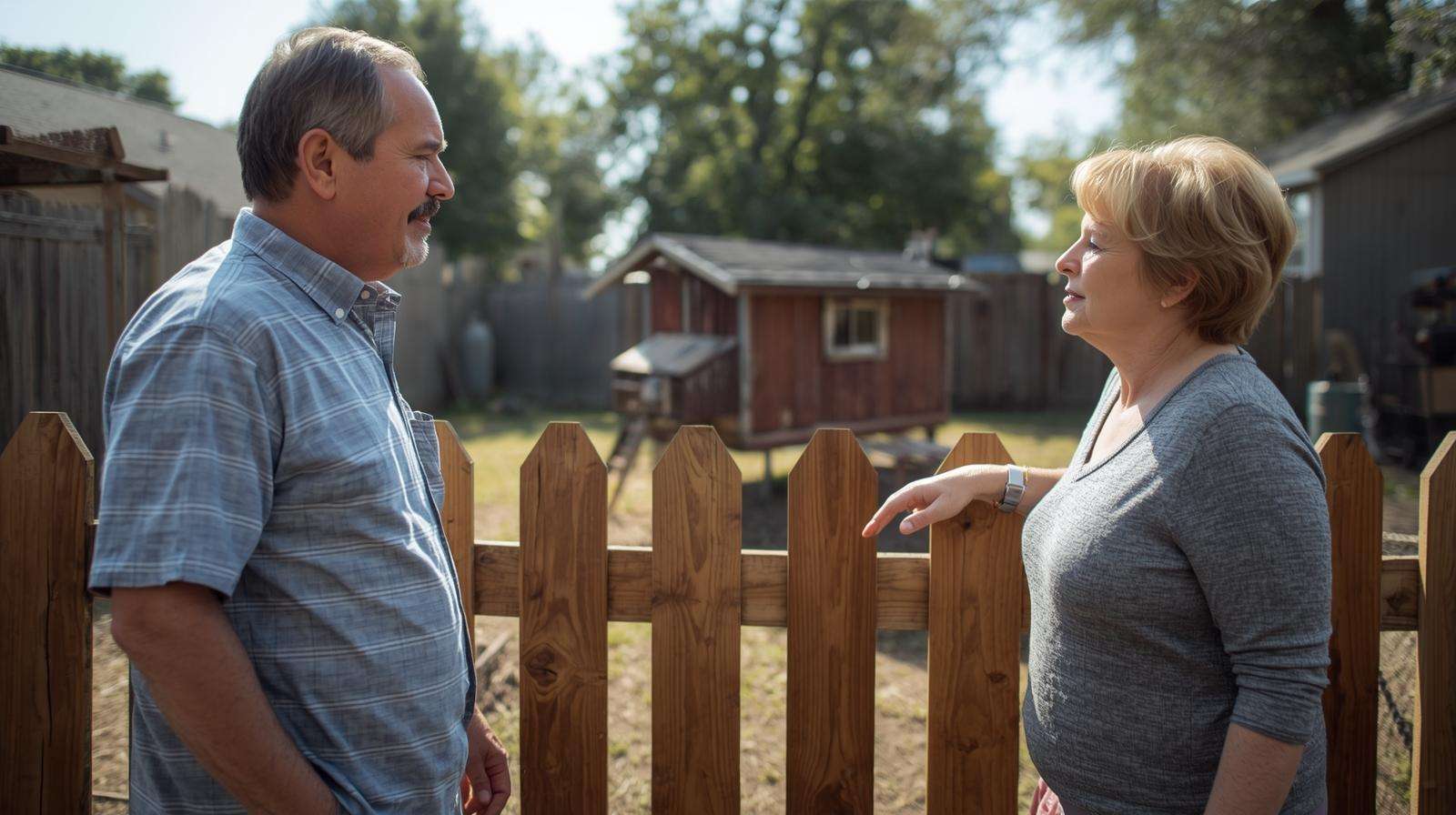  Neighbor discussing backyard chickens with a chicken owner