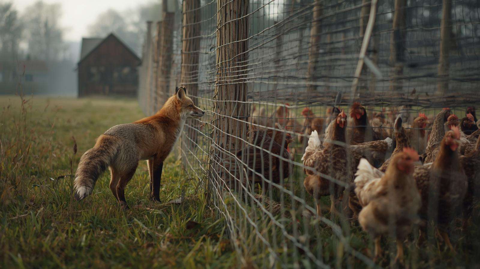  Electric poultry net preventing fox from accessing chickens