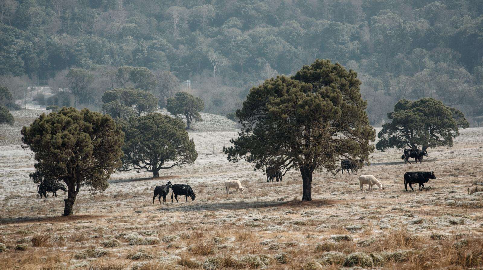 Livestock grazing in winter silvopasture system with trees for shelter