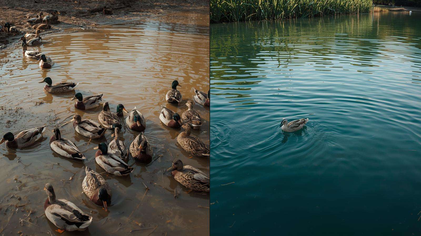  Comparison of undersized duck pond versus properly sized clean duck pond