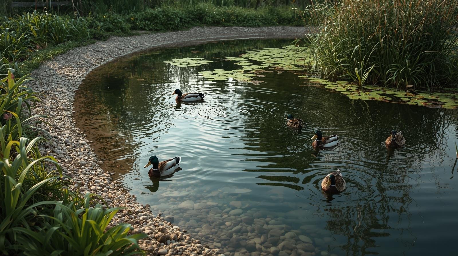  Clean duck pond with natural filtration and healthy water conditions