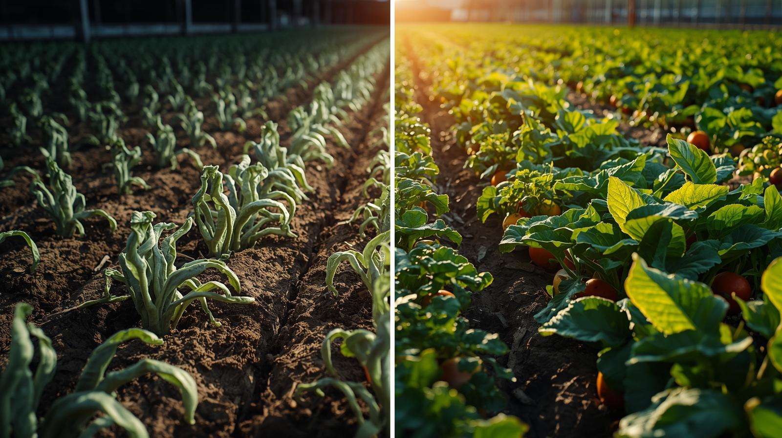 Before and after comparison of vegetable garden using Alaskan fish fertilizer vs no fertilizer