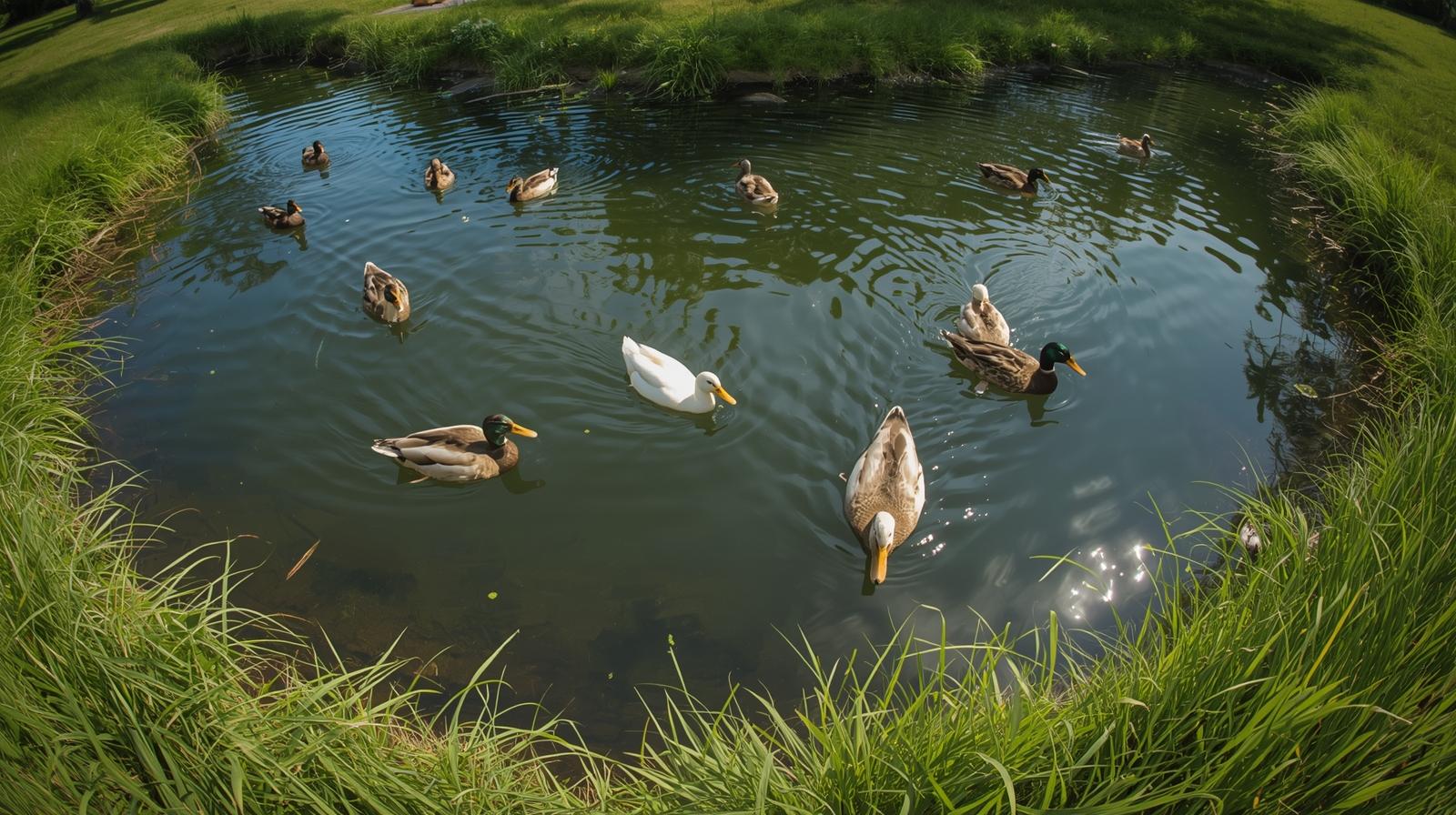  Properly sized duck pond allowing multiple ducks to swim comfortably