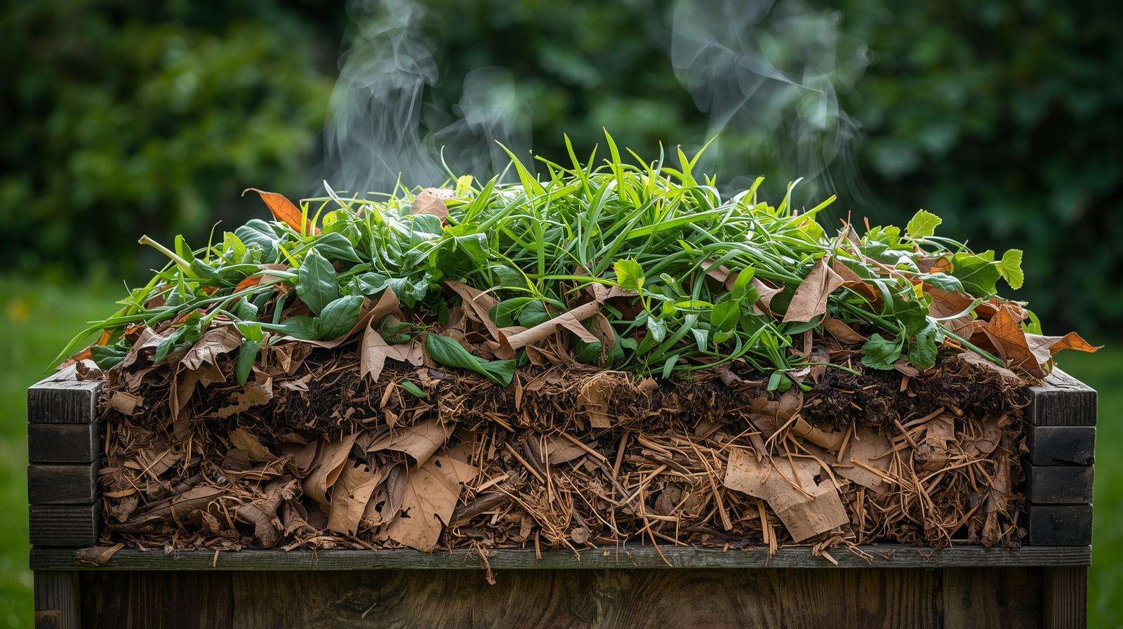 Balanced compost pile with greens and browns for optimal decomposition