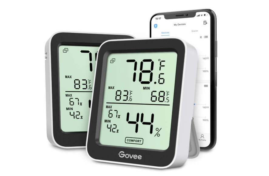 Govee Bluetooth Hygrometer Thermometer, Large LCD, Max/Min Records, 2-Year Data Storage - Black, 2 Pack 