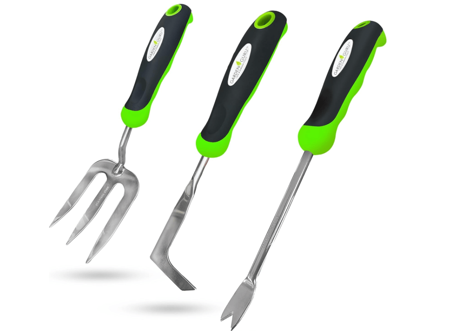 Garden Guru Garden Hand Weeder Tool Set 3pc Dandelion Weeder, Fork, Patio Weeder – Heavy Duty Stainless Steel Gardening Weeding Tools - Ergonomic Comfort Grip Handle
