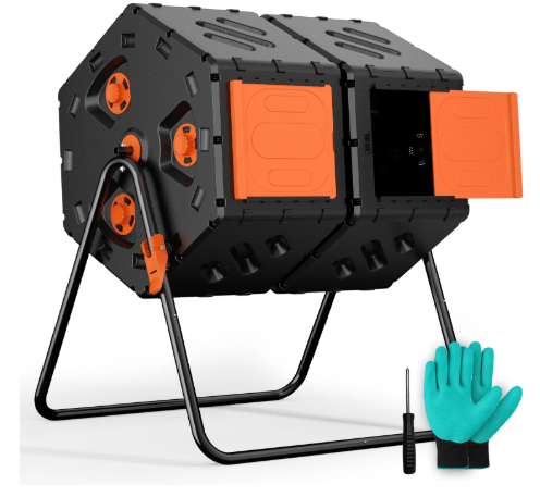 Compost Tumbler Outdoor 45 Gallon/170L, Dual Chamber Large Compost Bin for Garden, Backyard, and Yard, Large Opening & Elevated Base 360°Rotating Tumbling Composter for Gardeners