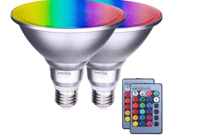 PAR38 LED Floodlight Bulb, 30W Color Changing Light Bulb, Remote Controlled RGB Landscape Light, Dimmable E27 Based Waterproof Lawn Lamp for Holiday Party Courtyard