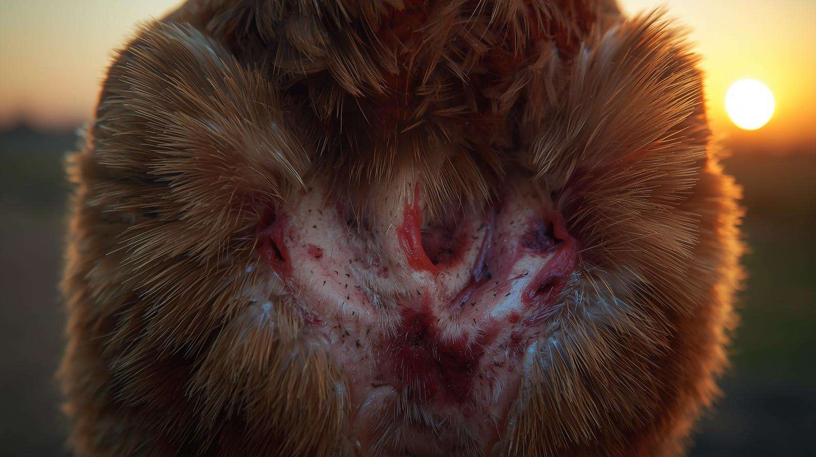 Abnormal feather loss from mites — feather loss vs molting showing crusty skin and parasites in a backyard hen.