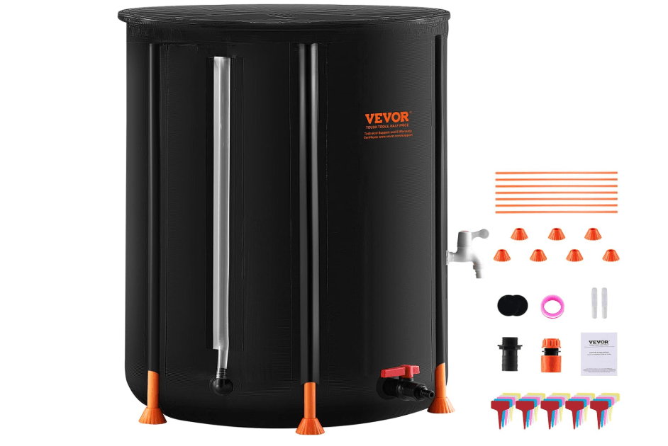 VEVOR Collapsible Rain Barrel, 100 Gallon/380 L Portable Water Tank, PVC Rainwater Collection Barrel with Spigots and Overflow Kit, Water Barrel for Garden Water Catcher
