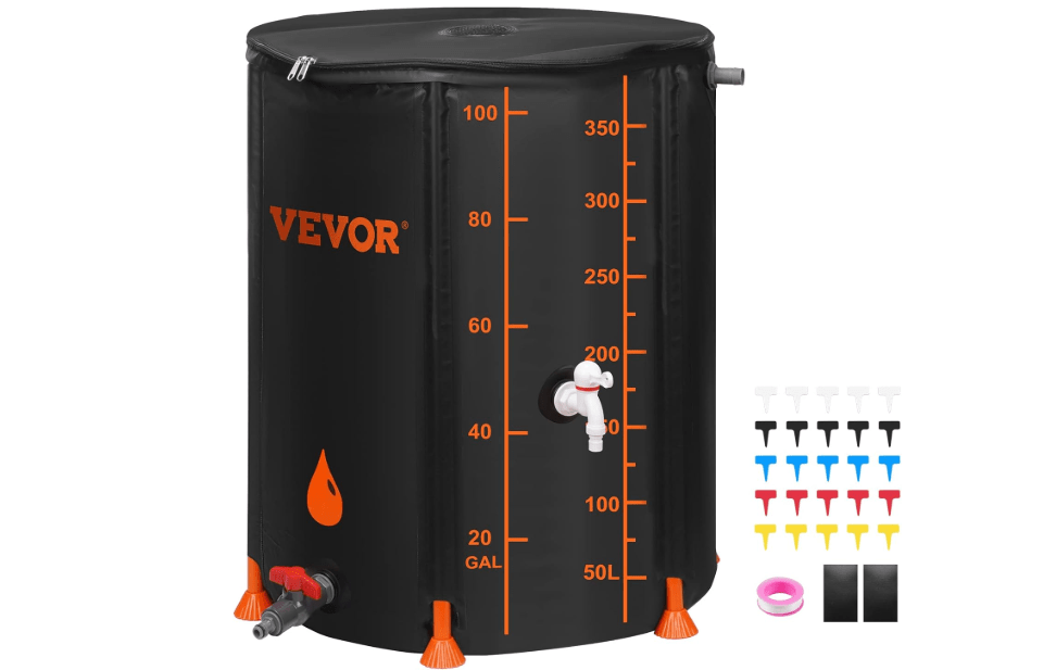 VEVOR 100 Gallon Collapsible Rain Barrel, Portable Rainwater Collection System Water Storage Tank for Garden Water Catcher,Rain Water Collection Barrel with Two Spigots and Overflow Kit,Black
