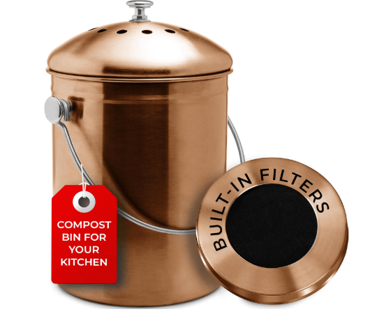EPICA Countertop Compost Bin Kitchen | 1.3 Gallon | Odorless Composting Bin with Carbon Filters | Indoor Compost Bin with Lid | Stainless Steel Kitchen Composter for Food Scraps & Waste Recycling

