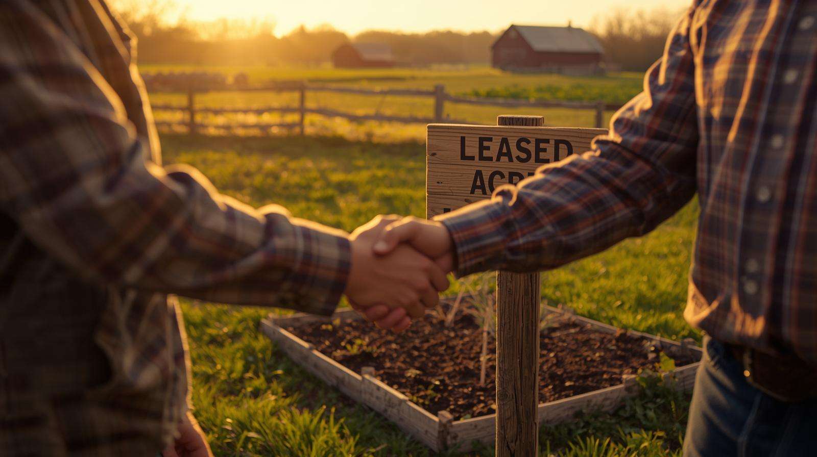 Handshake for affordable land lease — starting a farm on a tight budget with smart land access strategies instead of buying.
