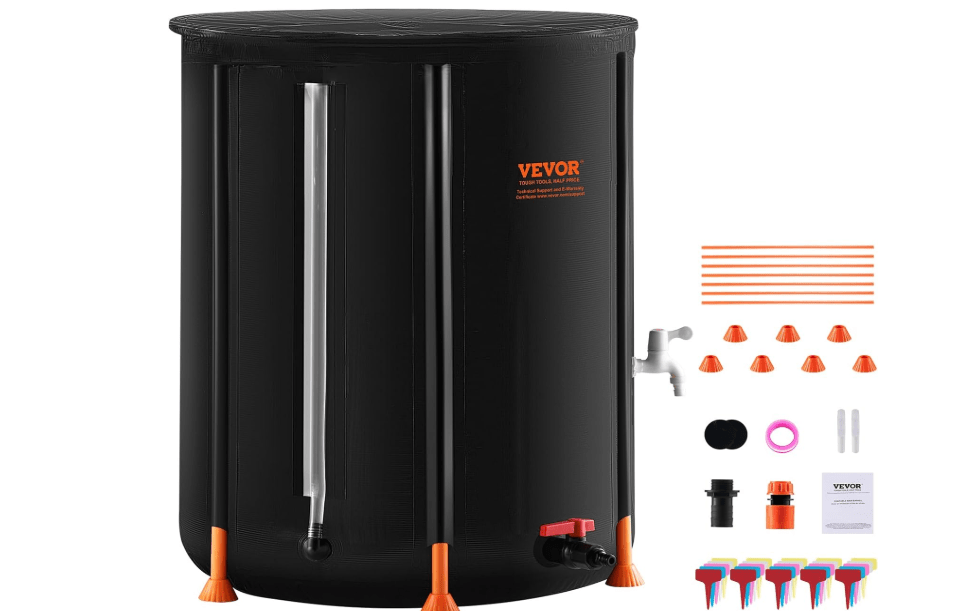 VEVOR Collapsible Rain Barrel, 100 Gallon/380 L Portable Water Tank, PVC Rainwater Collection Barrel with Spigots and Overflow Kit, Water Barrel for Garden Water Catcher
