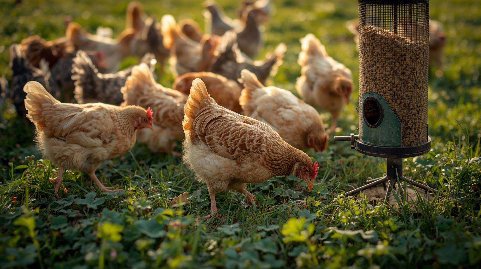 Cornish Cross broilers naturally balancing pasture forage and high-protein feed — Cornish Cross on pasture for superior nutrition and growth.