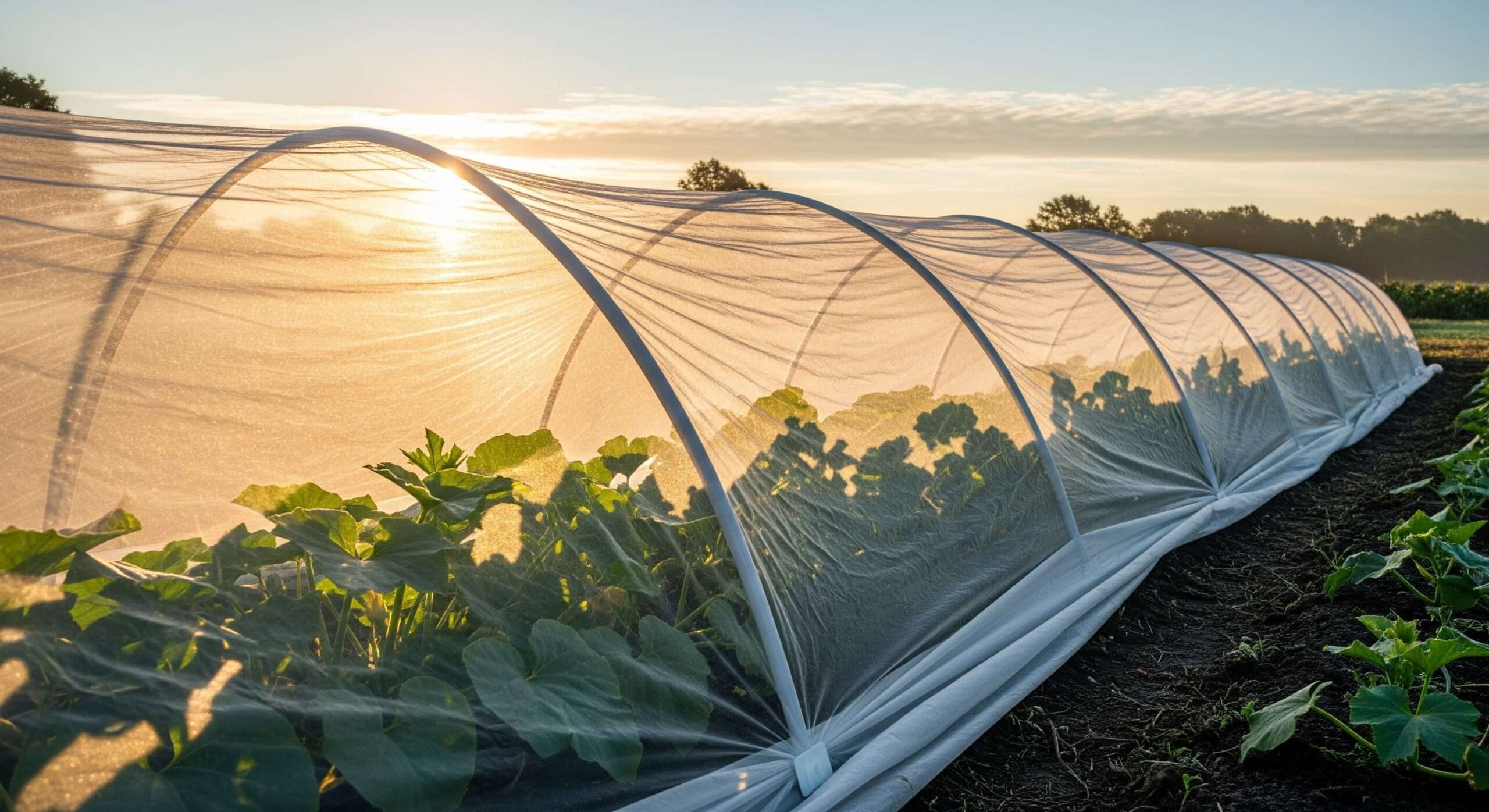 Row cover protecting squash plants from pests — when squash pests make you quit illustrating physical barriers for pest prevention.