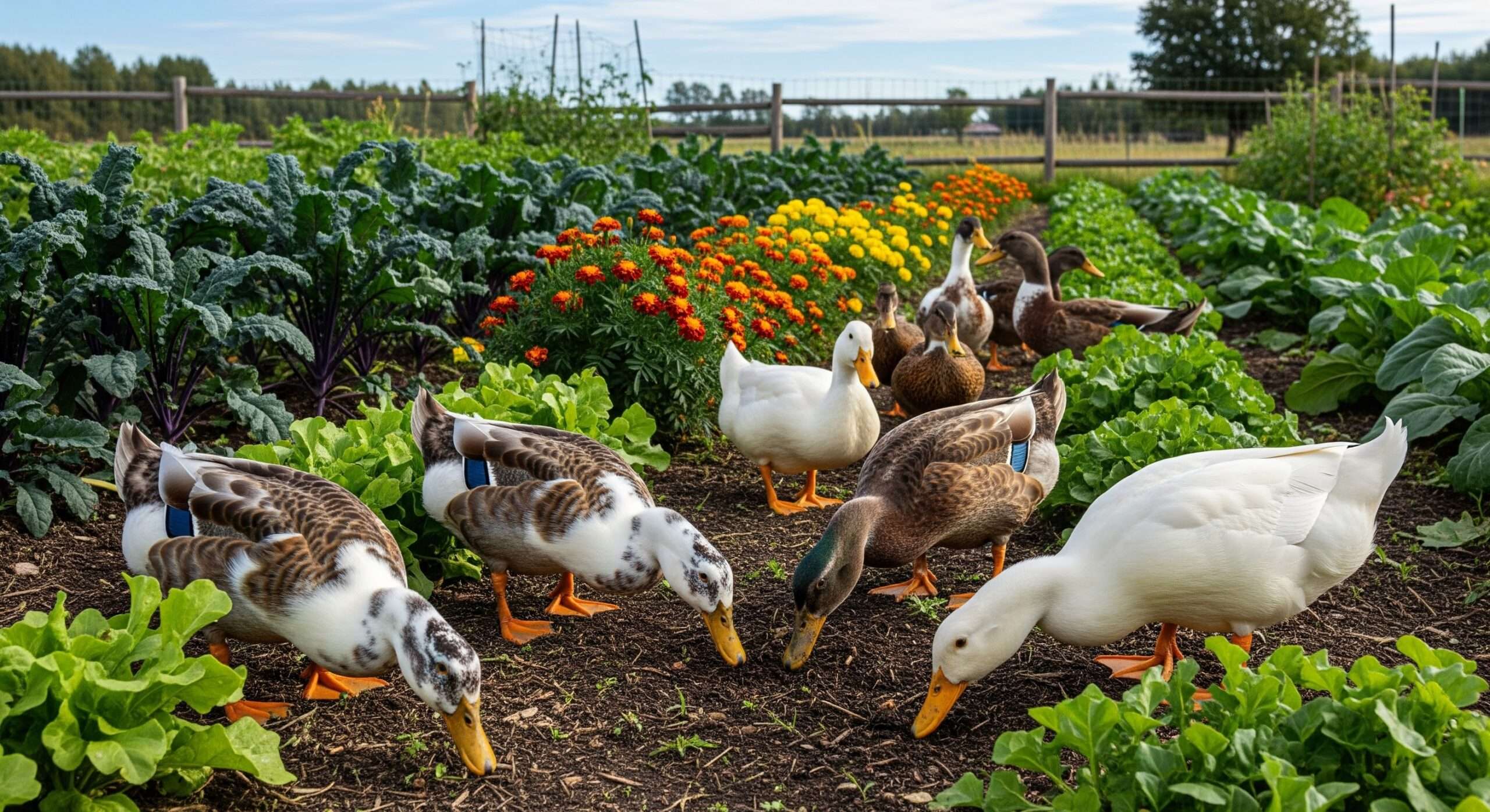 Indian Runner ducks foraging in garden – best breed for natural slug control