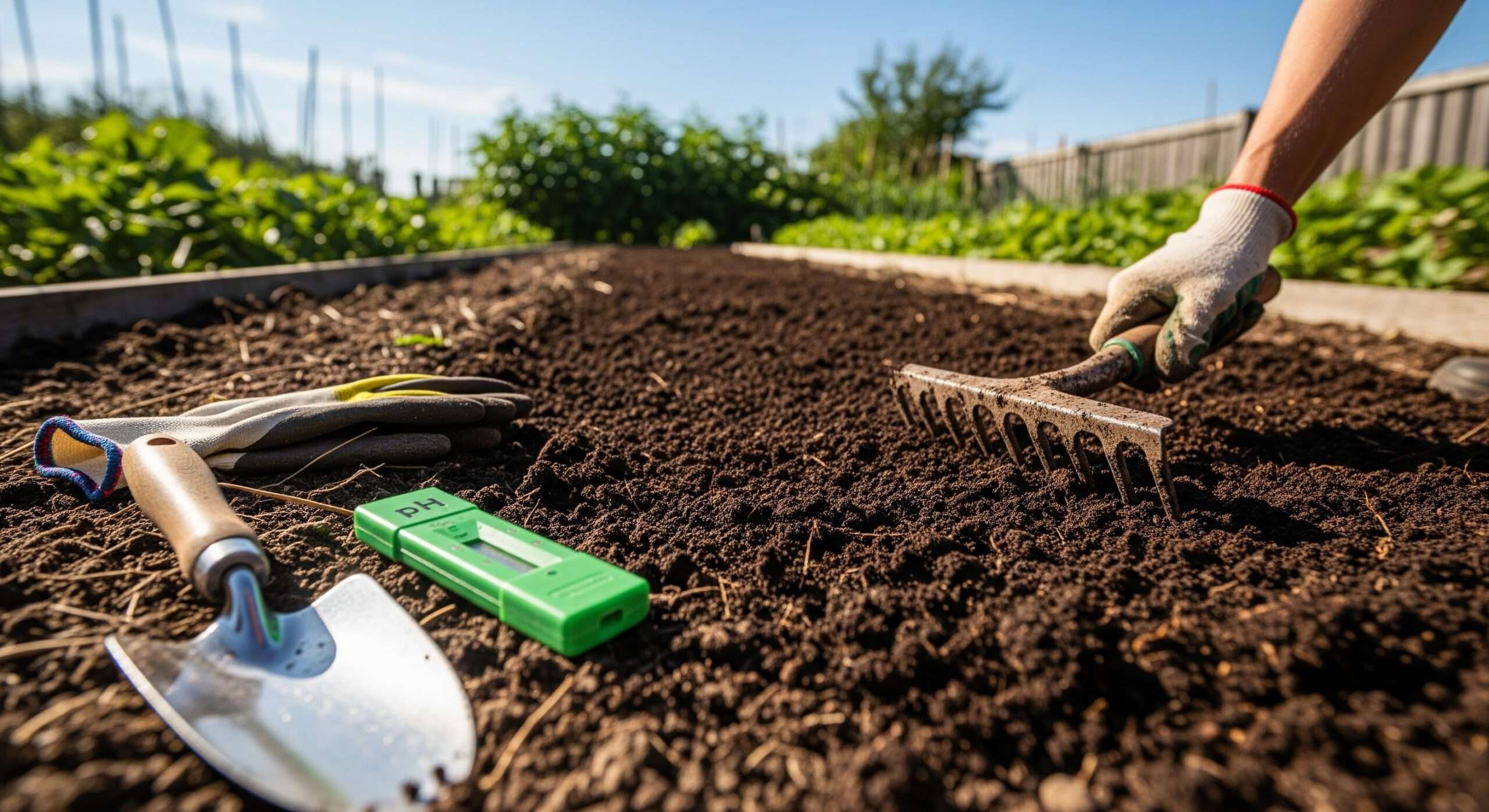 Garden soil prep with compost for garlic – site selection and amendments before planting