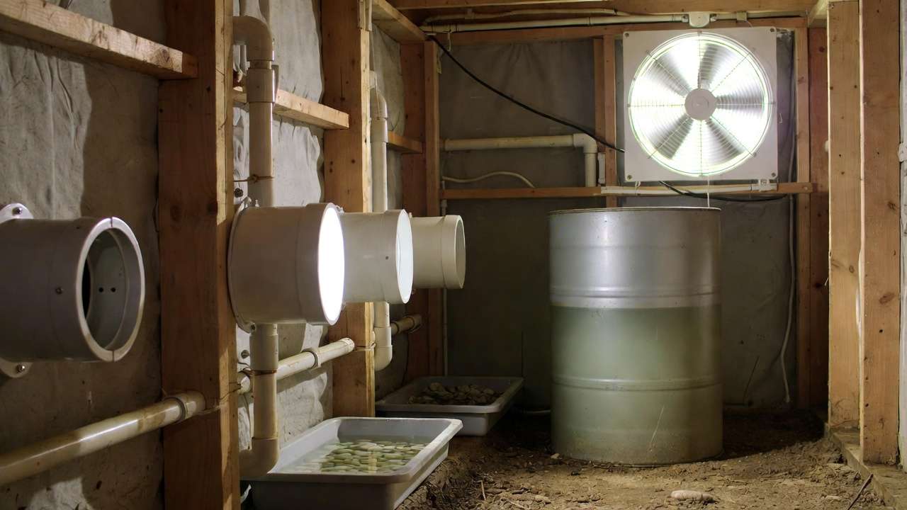 Root cellar ventilation and thermal mass for stable 40–60°F temperature – practical tuning setup