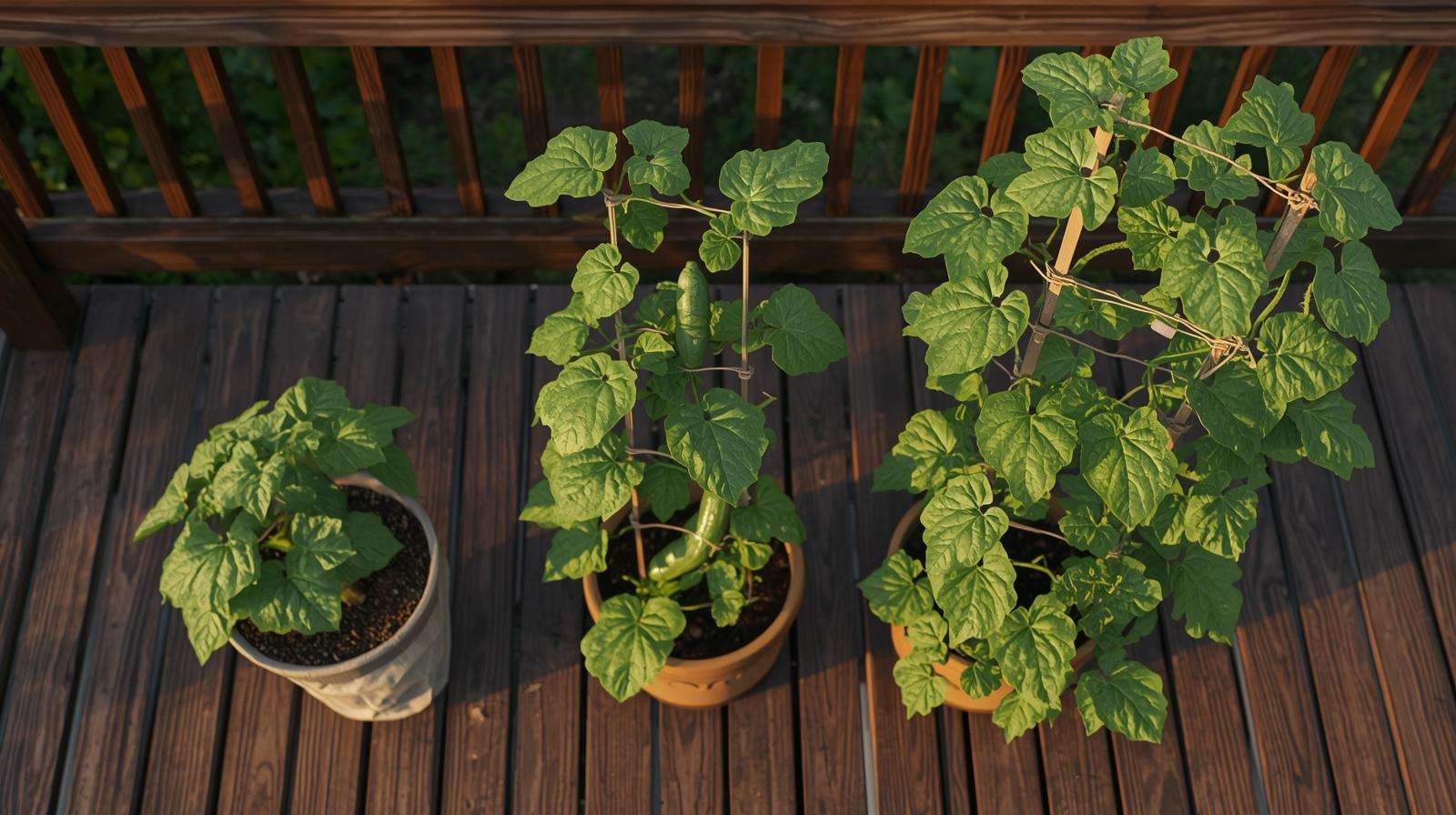 Correct pot sizes for 1–3 cucumber plants in containers — how many cucumbers per trellis in limited space with vertical training.