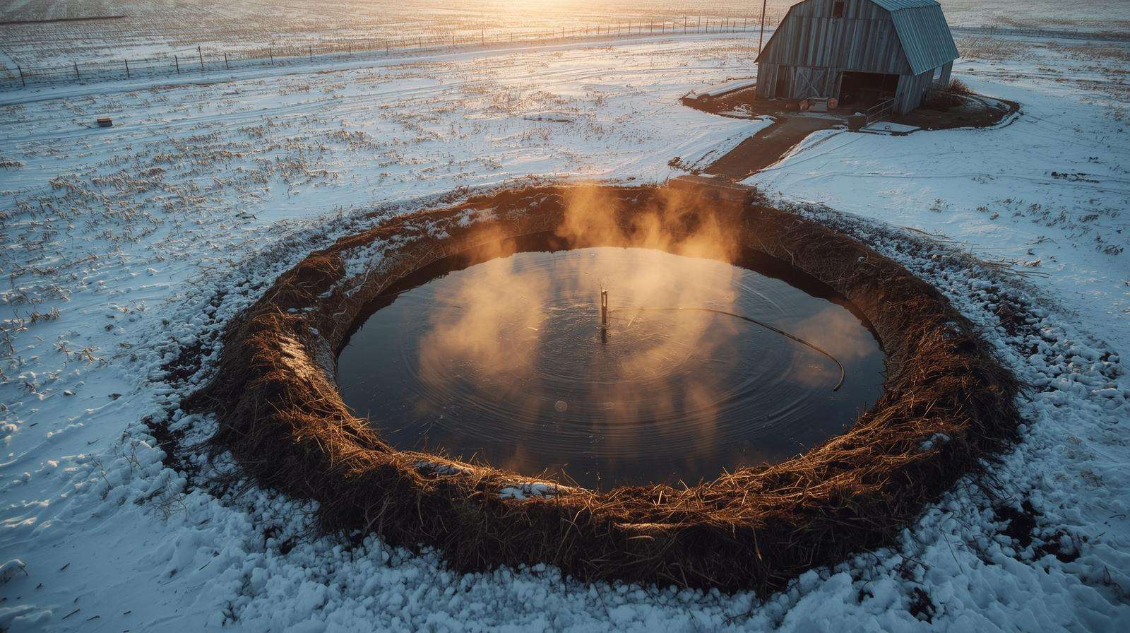 Ground heat and buried tub setup for no-electricity winter water hacks — natural insulation keeping water liquid in deep winter cold.