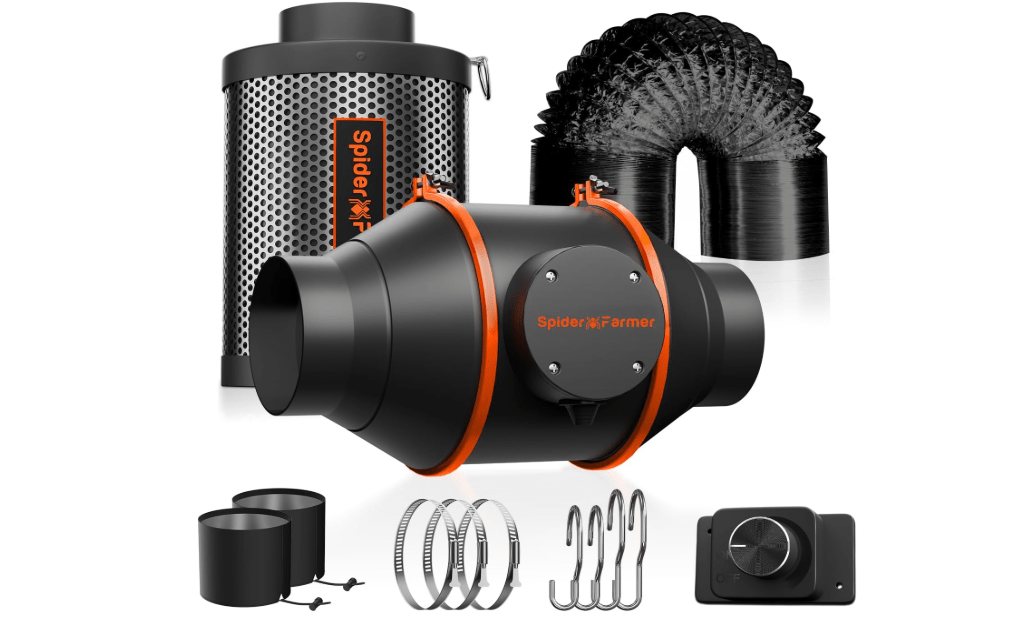 Spider Farmer Air Filtration Kit 4 Inch, Inline Duct Fan with RJ12 Speed Humidity Controller, Carbon Filter Combo, 25 Ft Ducting, Ventilation System Kit for Grow Tents, Hydroponics, Indoor Gardening
