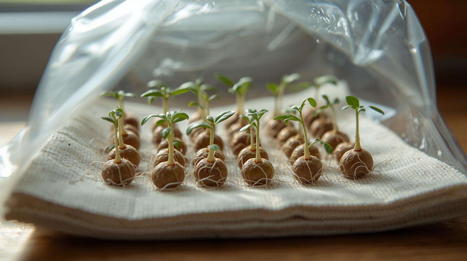Easy paper towel germination test showing high viability — storing and saving garden seeds with practical testing for old packets.