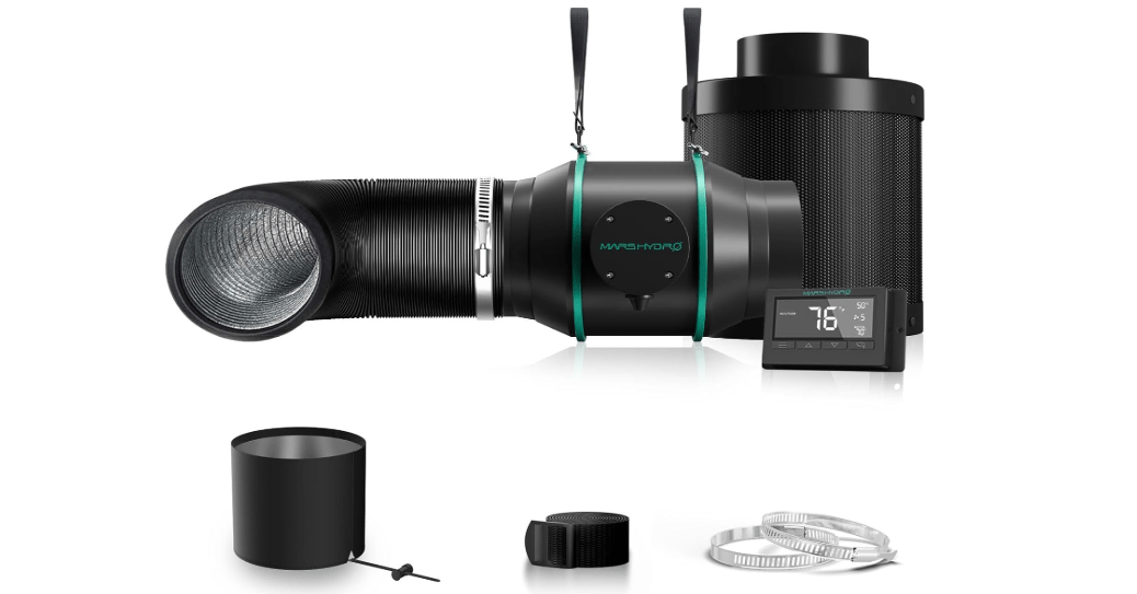 Mars Hdyro 4 Inch Inline Fan and Filter Kit, Duct Fan with with Temperature and Humidity Controller, 205 CFM Quiet & Efficient Exhaust Fan for Grow Tents Hydroponics
