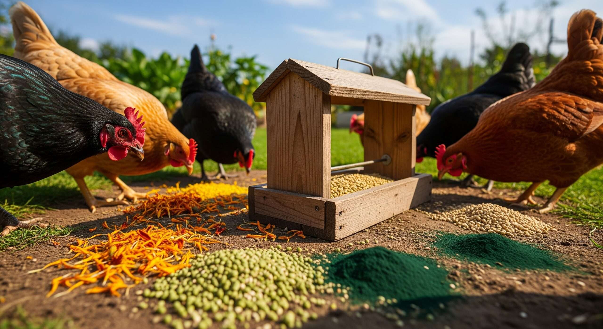 Natural supplements for hen diet to prevent egg color fade – marigold and alfalfa for pigment boost