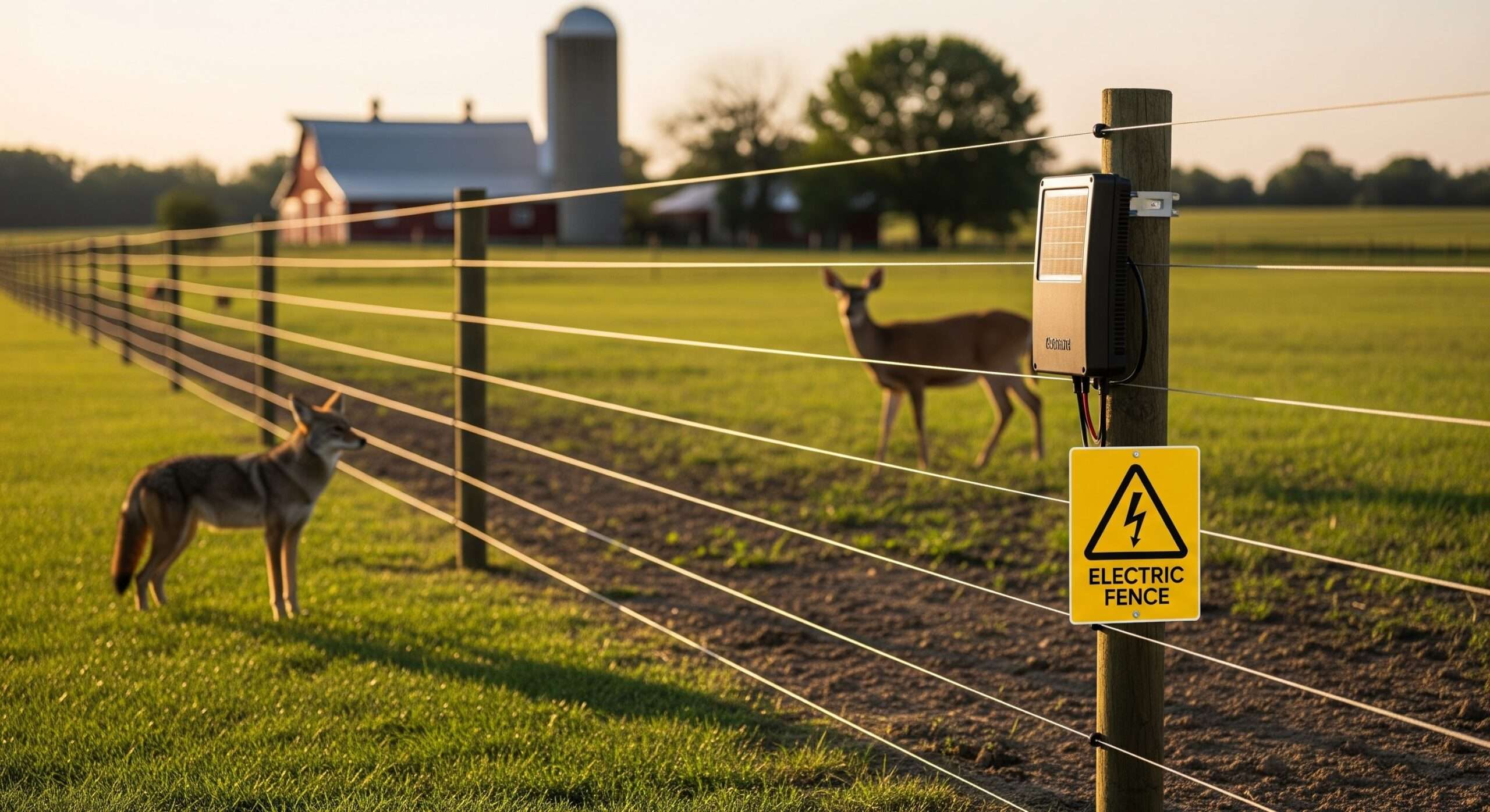 Electric perimeter fence for homesteads with solar energizer – effective wildlife barrier against deer and coyotes