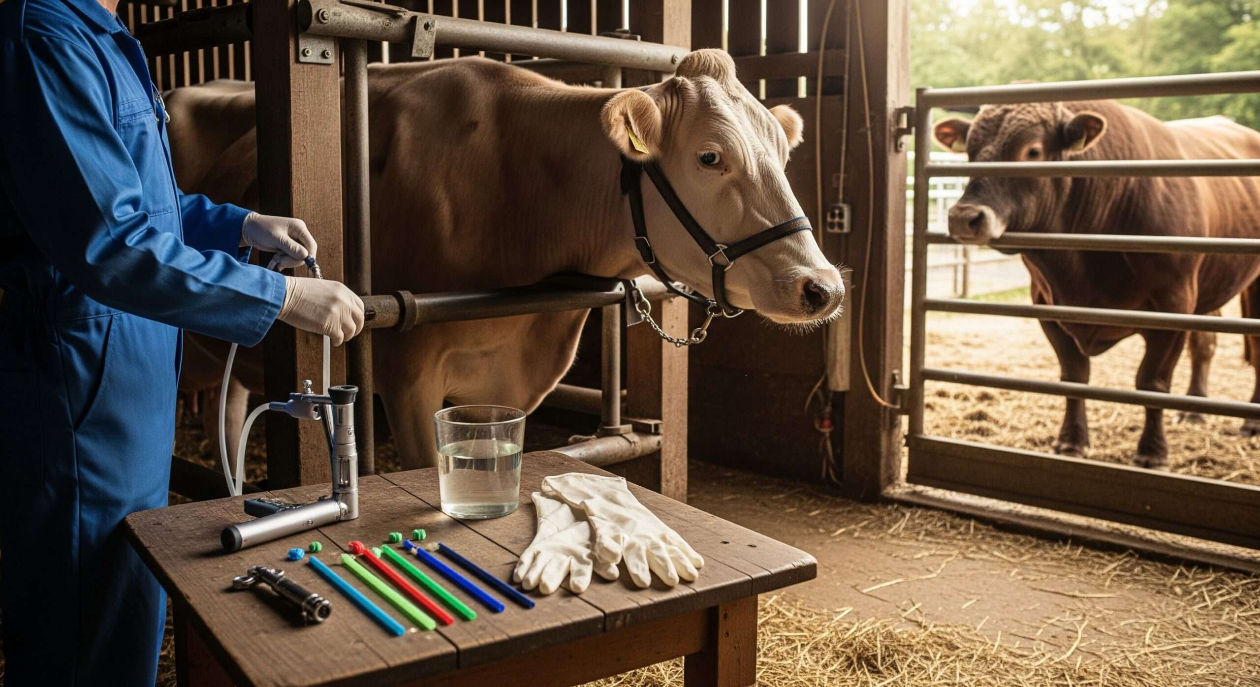 Family cow artificial insemination setup with tools – AI vs bull breeding comparison