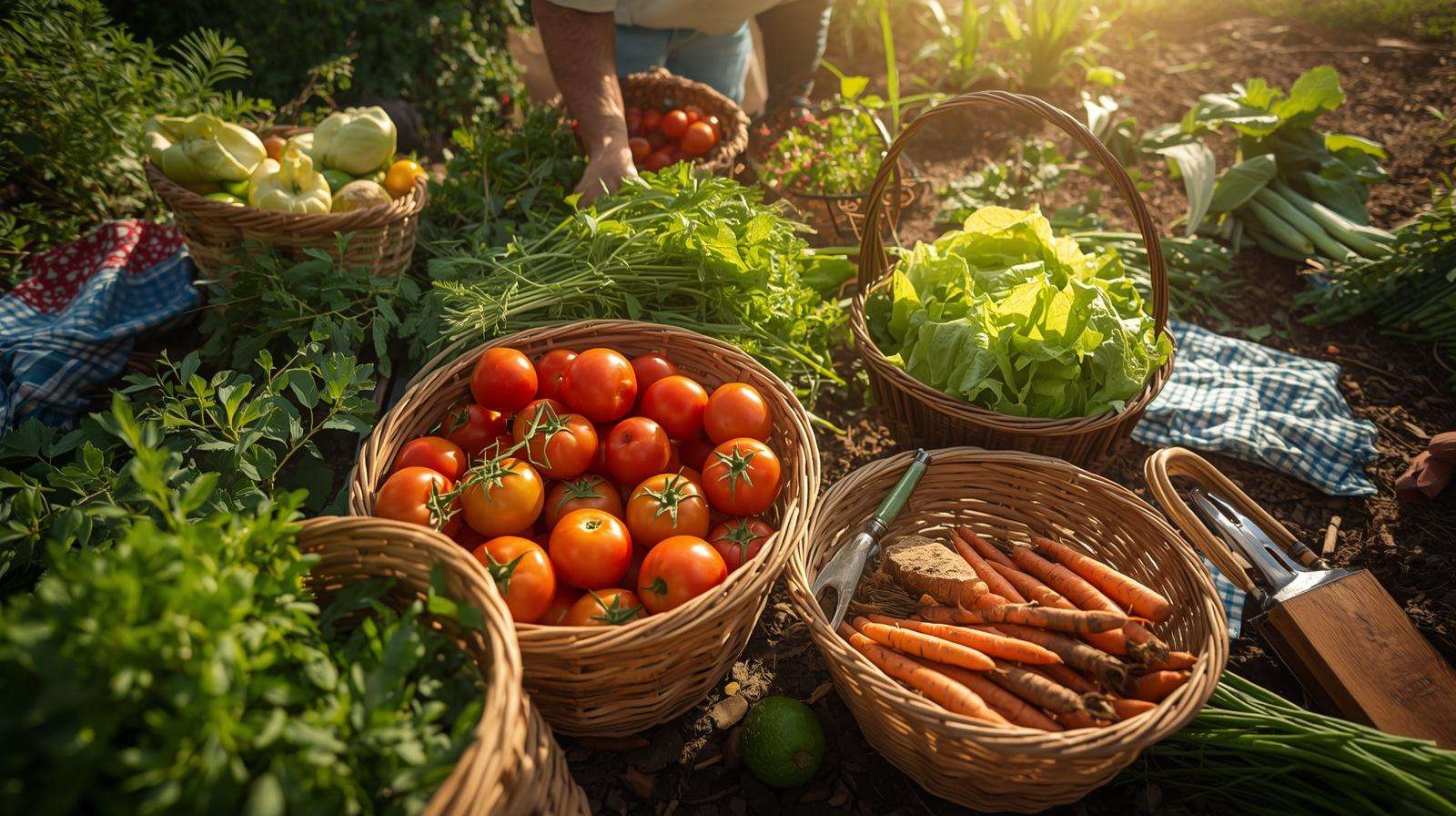 Harvesting fresh produce from a home US vegetable garden for beginners