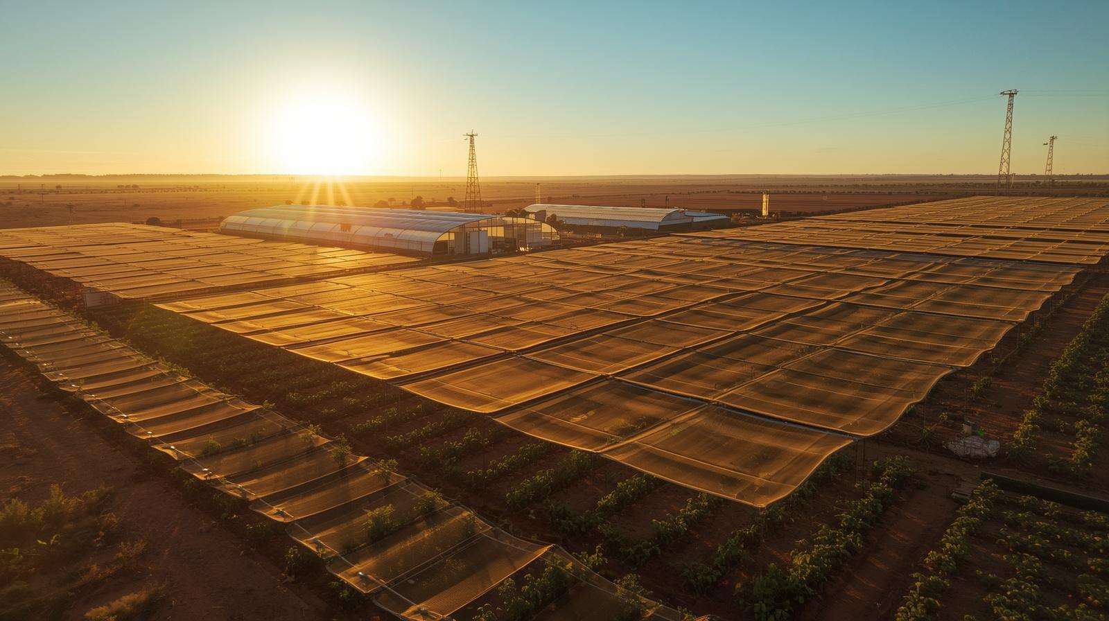 Resilient farm in Australia's Outback using heat protection strategies against Dead Summer Zone challenges.