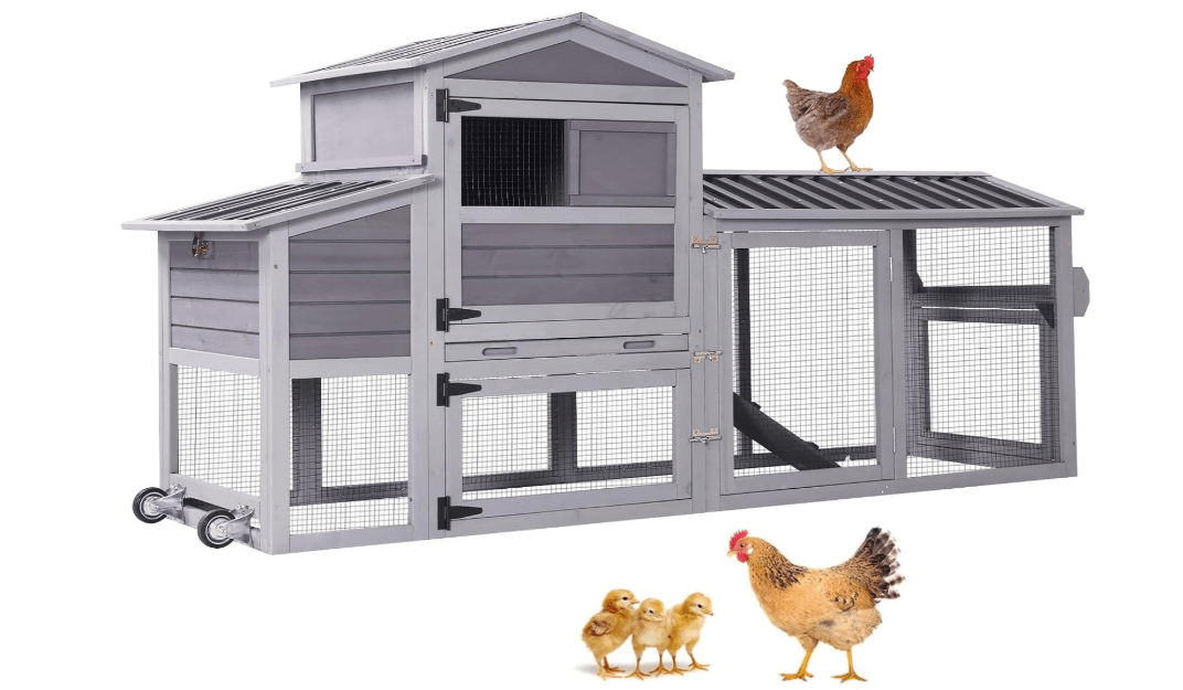Aivituvin 80in Chicken Coop Mobile Hen House Outdoor Wooden Poultry Cage with Wheels Nesting Box Run
