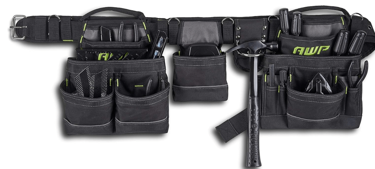 AWP Tool Belt Tool Rig, Durable Premium Utility Belt Organizer for Men & Women, Utility Work, Electrician, Mechanic
