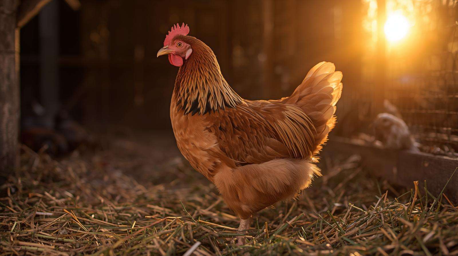 Hen recovering from mite damage with full new feathers — feather loss vs molting showing successful treatment and regrowth.