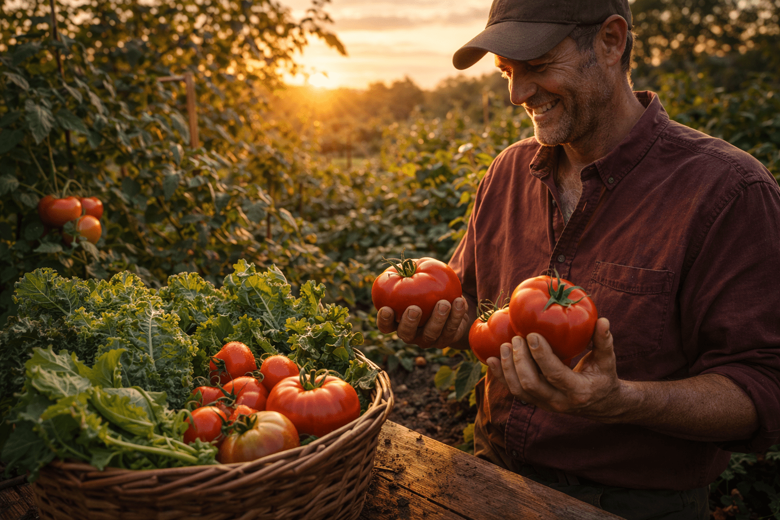 Abundant harvest from plants boosted by compost tea — using compost tea in the garden showing real yield and quality improvements.